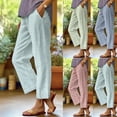 thumbnail image 1 of UVEASISHA Cropped Linen Pants for Women 2025 Summer Striped Straight Leg Pants Elastic Waist Comfy Lounge Beach Trousers with Pockets Light Blue M, 1 of 5