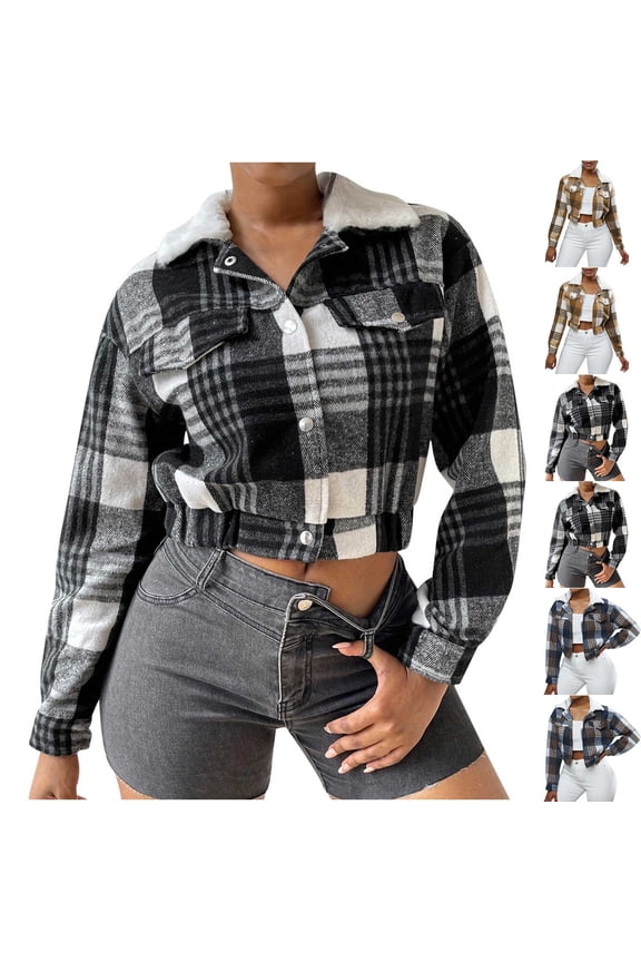 UVEASISHA Cropped Shirt Jackets for Women Fleece Collar Long Sleeve Shacket Jacket Button Down Casual Business Outerwear Fall Trendy Coats Navy S
