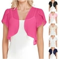 thumbnail image 1 of UVEASISHA Cropped Shrug Cardigan for Women Ruffle Short Sleeve Chiffon Bolero Shawl Mesh Summer Casual Open Front Cardigans Beige M, 1 of 6