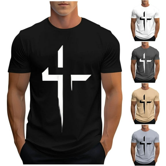 UVEASISHA Cross Print T-Shirts for Men Short Sleeve Christian Faith Tshirts Casual Going Out Tops Dark Gray L