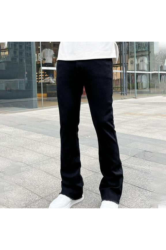 Denim Pants for Men Stretch Low Rise Bootcut Jeans Vintage Casual Streetwear Trousers Black XL