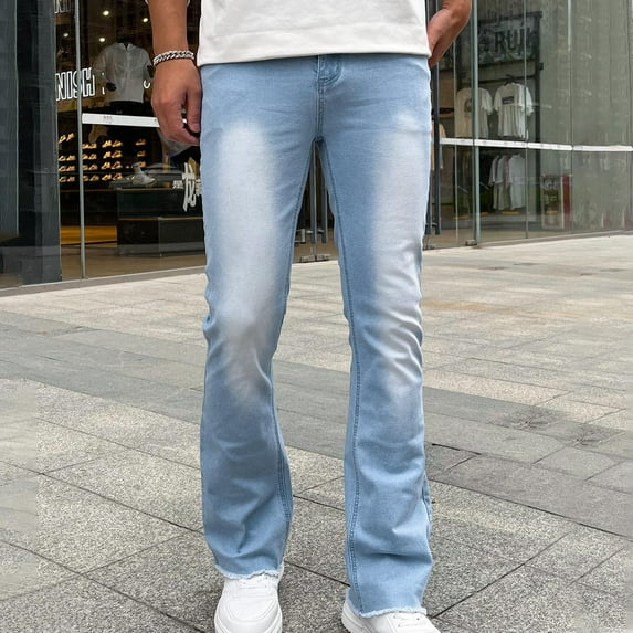 UVEASISHA Denim Pants for Men Stretch Low Rise Bootcut Jeans Vintage Casual Streetwear Trousers Light Blue S