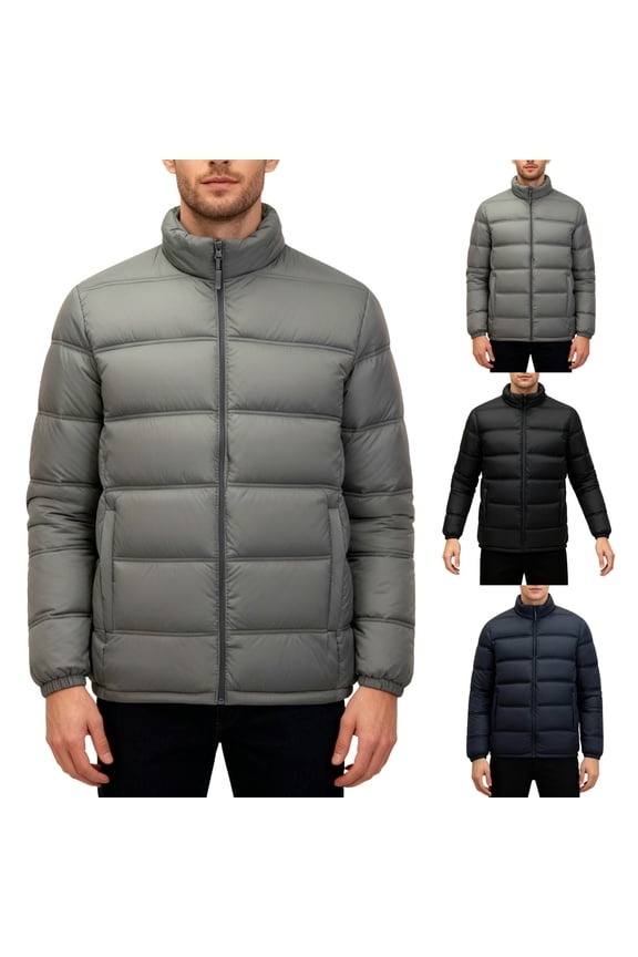 Down Jackets for Men Winter Windproof Snow Coats Full Zip Stand Collar Puffer Jacket Thick Warm Quilted Coat Outerwear with Pockets Gray M