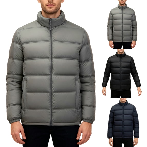 UVEASISHA Down Jackets for Men Winter Windproof Snow Coats Full Zip Stand Collar Puffer Jacket Thick Warm Quilted Coat Outerwear with Pockets Navy S