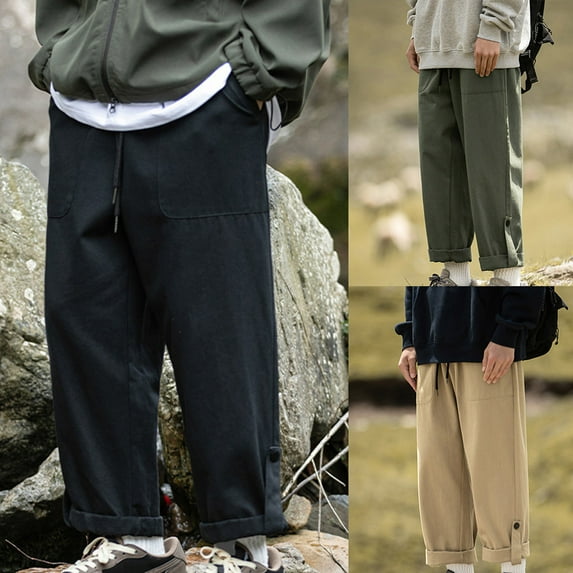 UVEASISHA Drawstring Casual Pants for Men,Mens Elastic Waist Cargo Pants Casual Loose Fit Long Trousers Lightweight Jogger Pants with Deep Pockets Winter Sales