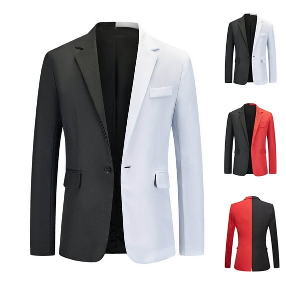 UVEASISHA Dress Jackets for Men Formal Wedding Slim Fit Tuxedo Colorblock Classic Fit Blazer Suit Jacket Single Breasted Cotton Casual Business Blazers Sales Today,Red,L
