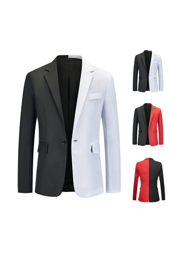 Dress Jackets for Men Formal Wedding Slim Fit Tuxedo Colorblock Classic Fit Blazer Suit Jacket Single Breasted Cotton Casual Business Blazers Sales Today,Red,L