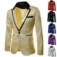 thumbnail image 1 of UVEASISHA Dress Jackets for Men Sequin Slim Fit Stylish Blazer One Button Lightweight Fashion Party Suit Jacket Formal Dinner Prom Coats Sales Today Clearance,Gold,L, 1 of 5