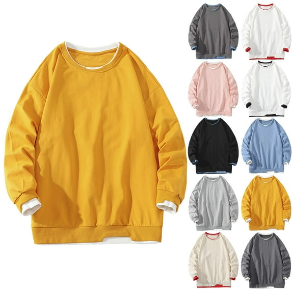 UVEASISHA Drop Shoulder Sweatshirt Men Solid Color Pullover Loose Fit Casual Crewneck Long Sleeve Sweatshirts 2024 Fashion Fall Clothes Daily Deals White M