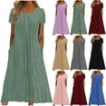thumbnail image 1 of UVEASISHA Eyelet Summer Dresses for Women Petal Short Sleeve A Line Maxi Dress Caual Beach Vacation Dresses with Pockets Army Green M, 1 of 7
