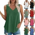 thumbnail image 1 of UVEASISHA Eyelet Tank Tops for Women Sleeveless V Neck Tunic Shirt Curved Hem Pleated Blouse Cooling Summer Beach Tanks Red XL, 1 of 10