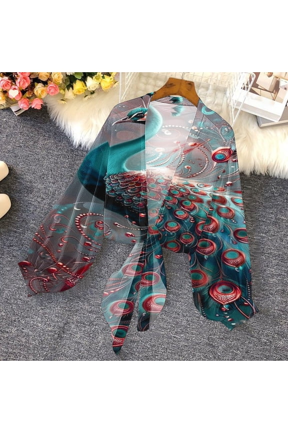 Fall Chiffon Cardigans for Women Vintage Floral Cardigan Sheer Shrug Kimono Baggy Vacation Clothes Multicolor#2 XL