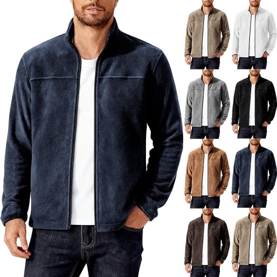 UVEASISHA Fall Fleece Jackets for Men Fashion Full Zip Stand Up Collar Sweatshirt Jacket Long Sleeve Lightweight Warm Coats Casual Outerwear Black XXL