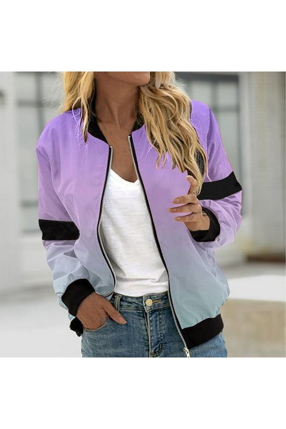 Fall Jacket for Women Gradient Coat Thin Lightweight Bomber Jackets Long Sleeve Zip Up Joggers Jackets Green S