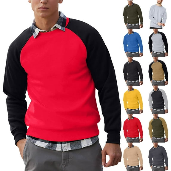 UVEASISHA Fall Sweatshirts for Men Raglan Long Sleeve Crewneck Pullovers Comfy Fleece Lined Sweatshirt Regular Fit Casual Athletic Tops Blue XL