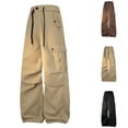 thumbnail image 1 of UVEASISHA Fashion Cargo Pants for Men Big and Tall Casual Baggy Wide Leg Pants Elastic Waist Solid Color Drawstring Pants with Flap Pockets Sales Today Khaki 3XL, 1 of 7