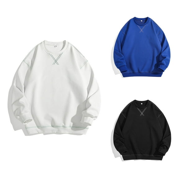 UVEASISHA Fashion Crewneck Sweatshirt Men Loose Fit Casual Cross Graphic Pullover Tops Drop Shoulder Long Sleeve Sweatshirt Fall Savings Blue XL