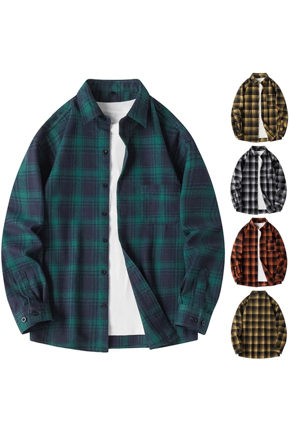 Fashion Flannel Jacket for Men Plaid Long Sleeve Button Down Shirt Jackets Cotton Casual Drap SHoulder Lightweight Shacket with Pocket Sales Today,Orange,M