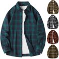 thumbnail image 1 of UVEASISHA Fashion Flannel Jacket for Men Plaid Long Sleeve Button Down Shirt Jackets Cotton Casual Drap SHoulder Lightweight Shacket with Pocket,Green,L, 1 of 5