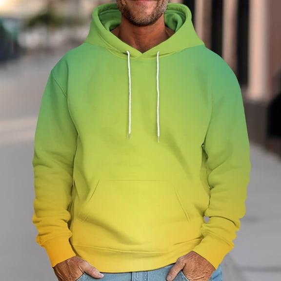 UVEASISHA Fashion Hoodie for Men Gradient Color Drop Shoulder Pullover Tops Regular Fit Casual Long Sleeve Drawstring Hooded Sweatshirt,Green,XL