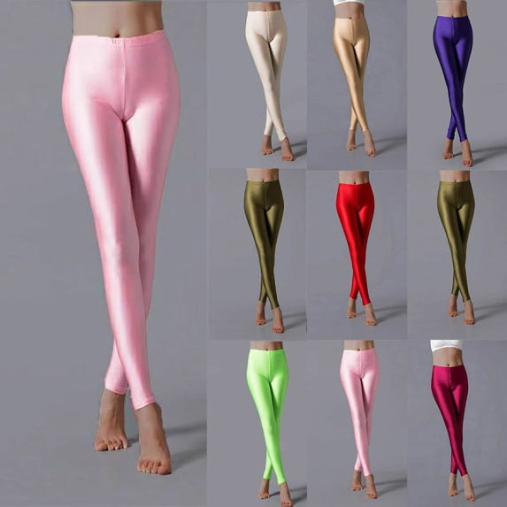 UVEASISHA Fashion Leggings for Women Seamless High Elasticity Shiny Tights Bright Candy Color Dance Yoga Workout Bottoms Gold M