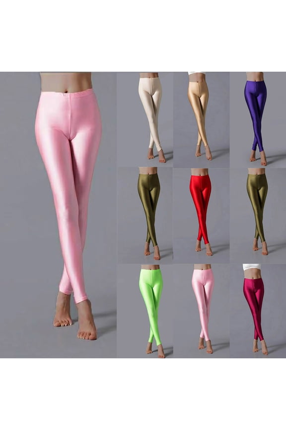 UVEASISHA Fashion Leggings for Women Seamless High Elasticity Shiny Tights Bright Candy Color Dance Yoga Workout Bottoms Gold M