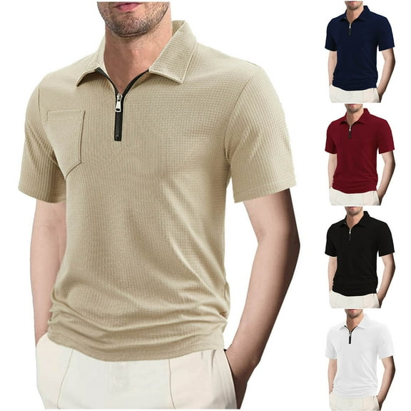 UVEASISHA Fashion Polos Shirts for Men Color Block Short Sleeve Collared Shirt with Pocket Loose Casual Golf T-shirt White M