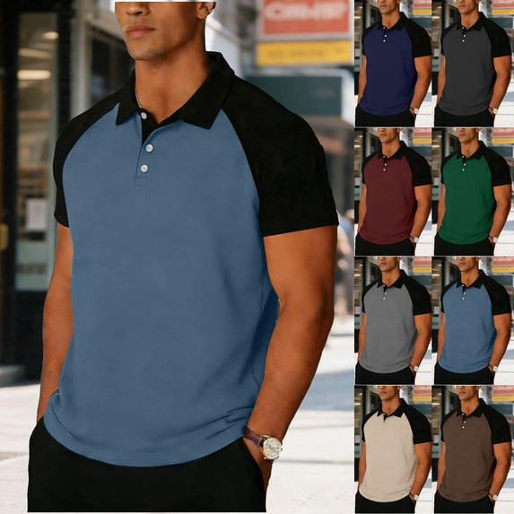 UVEASISHA Fashion Polos Shirts for Men Color Block Raglan Short Sleeve Workout T-Shirts Summer Regular Fit Collared Golf Shirt Comfort Summer Tees Wine M