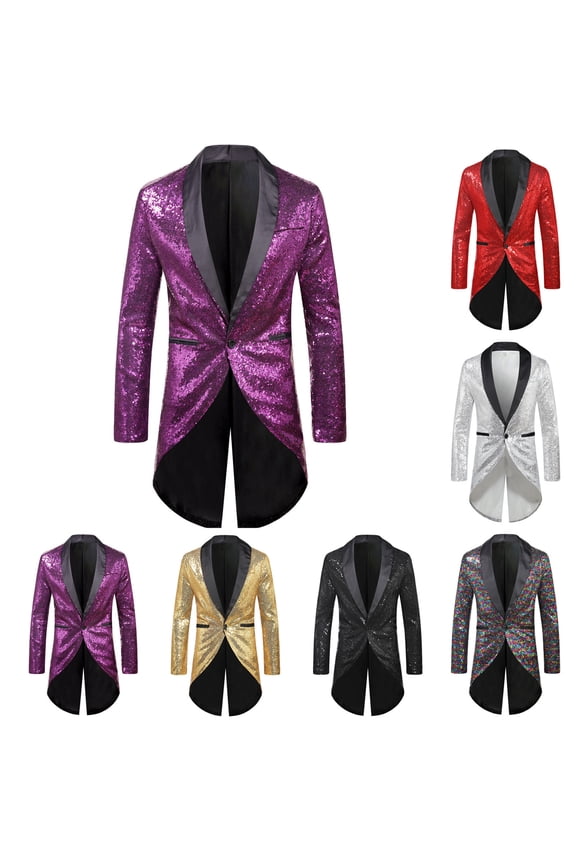 Fashion Sequin Jacket for Men Pleated Waist One Button Stylish Tuxedo Sparkly Slim Fit Perfomance Suit Jackets for Dinner Prom Party Clearance Sales Today,Gray,S