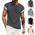 thumbnail image 1 of UVEASISHA Fashion Waffle Knit Shirts for Men Color Block Cap Sleeve Tees Comfort Casual Crewneck Pullover Summer Regular Fit Athletic T-Shirt Gray XXL, 1 of 10