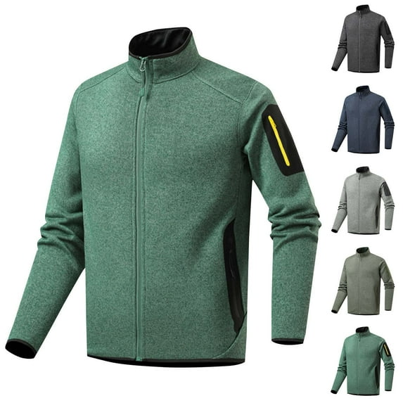 UVEASISHA Fashion Winter Jackets for Men Full Zip Mock Neck Thermal Coats Fleece Lined Casual Long Sleeve Hiking Travel Jacket with Pockets Green 3XL