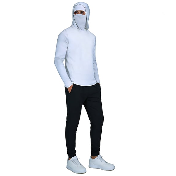 UVEASISHA Fishing Shirts for Men Big and Tall Sun Protection Hiking Hoodie Cool Long Sleeve Hooded Shirt Lightweight Active Rash Guard Shirts with Face Mask White 4XL