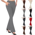 thumbnail image 1 of UVEASISHA Flare Pants with Pockets for Women Ribbed Knit High Waisted Bell Bottom Leggings Butt Lifting Silm Fit Bootcut Leggings Trendy Going Out Pants XXL, 1 of 9