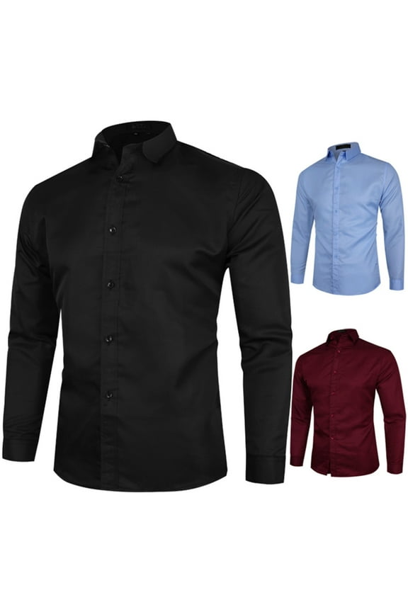 Men's Solid Color Dress Shirts Big and Tall Long Sleeve Button Down Shirt for Men Business Casual Office Work Shirts Fashion Clothes Wine 3XL
