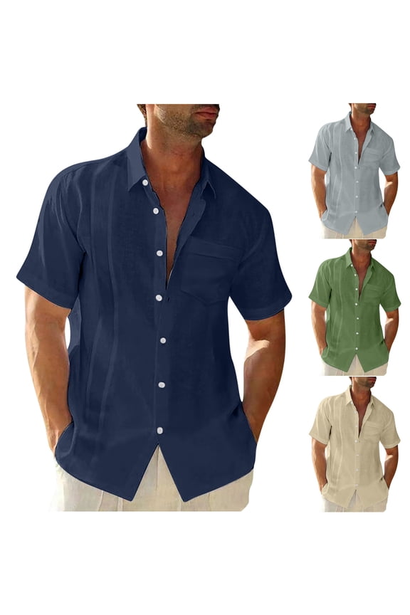 Mens Casual Linen Shirt Short Sleeve Hawaiian Button Down Shirts Summer Lightweight Quick Dry Beach Shirt Solid Loose Work Shirts Green XXL