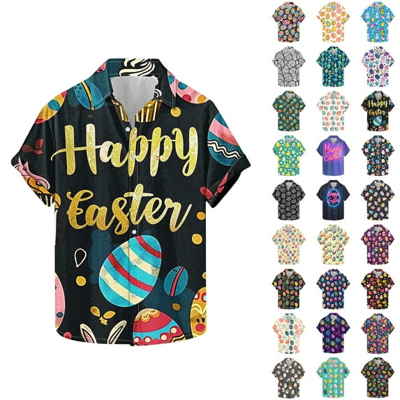 Feancey Flash Sales Today Funny Easter Shirts for Men Lightweight Quick Dry Beach Shirt 2025 Fashion Summer Button Down Shirt Casual Short Sleeve Hawaiian Shirts Multicolor 4XL