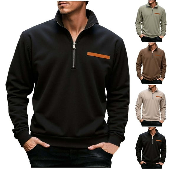 UVEASISHA Fleece Lined Sweatshirt for Men 1/4 Zipper Stand Up Collar Pullover Tops Winter Fuzzy Warm Sweatshirts Solid Color Workout Shirt Khaki 3XL
