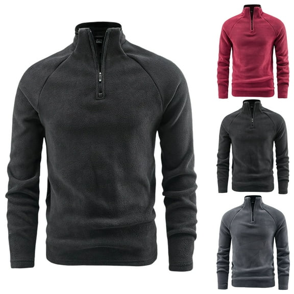 UVEASISHA Fleece Sweatshirts for Men Quarter Zip Stand Collar Pullovers Big and Tall Long Sleeve Shirts Fall Winter Warm Sweatshirt Tops Black XL