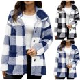 thumbnail image 1 of UVEASISHA Fleece Winter Jackets for Women Long Sleeve Casual Plaid Jacket Coats Button Down Trendy Warm Up Pocket Coat Outwear Sales Today Clearance,Blue,XL, 1 of 7