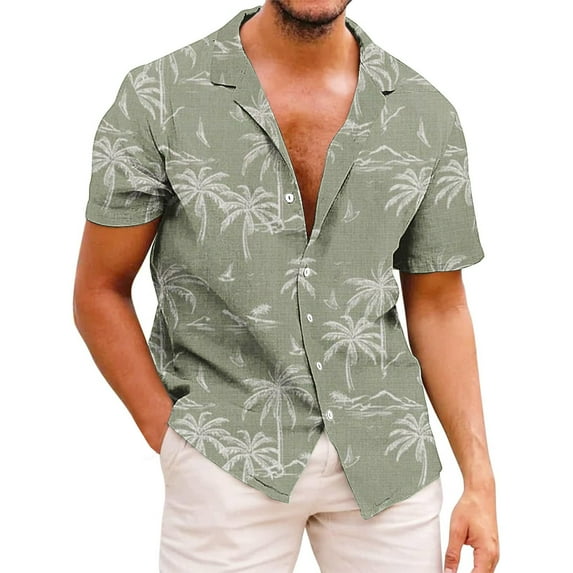 UVEASISHA Floral Button Up Shirts for Men,Mens Hawaiian Shirts Short Sleeve Casual Button Down Tropical Beach Shirt Oversized Aloha Shirt 2025,Green L