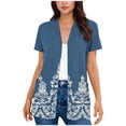 thumbnail image 1 of UVEASISHA Floral Open Front Cardigan for Women Short Sleeve V Neck Sweaters Elegant Lightweight Office Wear Tops with Pockets Blue XXL, 1 of 5