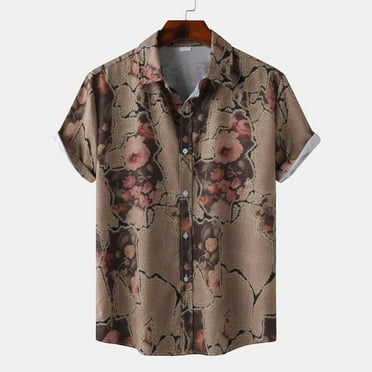 UVEASISHA Floral Print Shirt Men,Men's Button Down Shirt Tropical Button Down Shirt Front Pocket Printed Beach Shirt Tropical Vacation Shirts Clearance Items