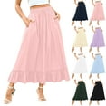 thumbnail image 1 of UVEASISHA Flowy Skirts for Women Elastic Waist Drawstring Skirt with Pockets A Line Ruffle Pleated Maxi Skirts Black S, 1 of 8