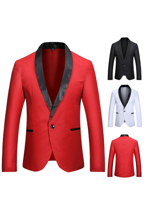 Formal Dinner Suits for Men Contrast Collar Slim Fit Stylish Tuxedo Single-breast One Button Party Blazer Suit Jackets 90% off Clearance Sale,Black,M