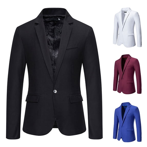 UVEASISHA Formal Suit Jacket for Men Business Casual Office Blazers Sing Breasted Lapel One Button Wedding Guest Suits with Pockets Back to College Sale,Wine,L