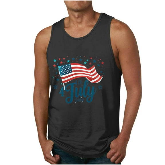 UVEASISHA Fourth of July Tank Top Men,Mens American USA Flag Tank Top 1776 Patriotic T-Shirts 2024 Sleeveless Gym Workout Graphic Tee Shirt Black