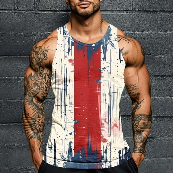 UVEASISHA Funny 4th of July Tank Tops for Men Big and Tall Sleeveless Workout Shirts Memorial Day Distressed Print Muscle Tanks Summer Casual Athletic Shirt Navy S