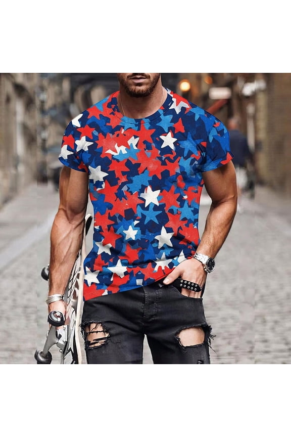 Funny Patriotic Tshirts for Men Novelty Print Graphic Tee Short Sleeve Summer Beach Party T-Shirts Light Blue L