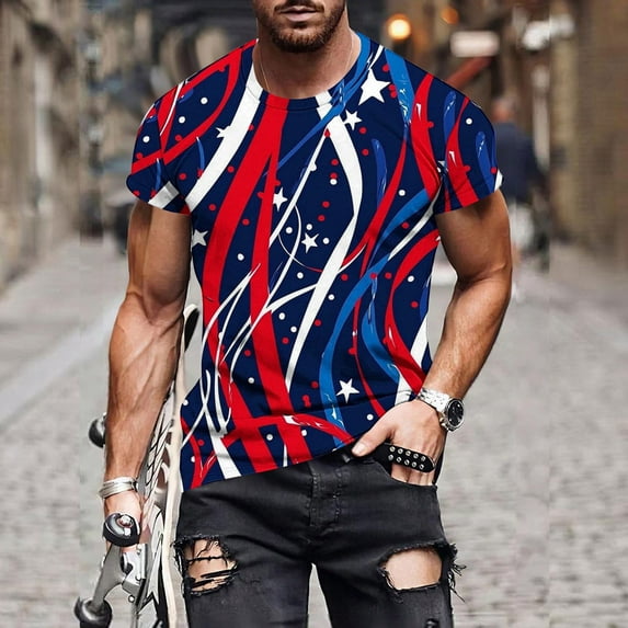 UVEASISHA Funny Patriotic Tshirts for Men Novelty Print Graphic Tee Short Sleeve Summer Beach Party T-Shirts Red XXL