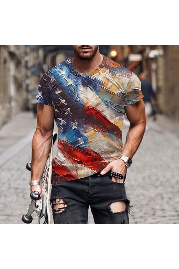 Funny Patriotic Tshirts for Men Trendy Print T-Shirts Short Sleeve Party Beach Tee Tops 4th of July T-Shirts Gray XL